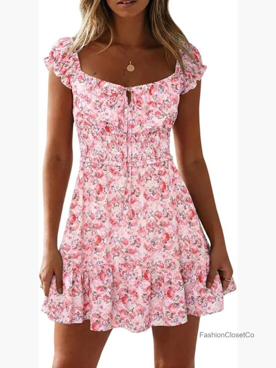 Dresses & Skirts - Women's Summer Sexy Sweetheart Collar Printed Ruffle Mini Dress